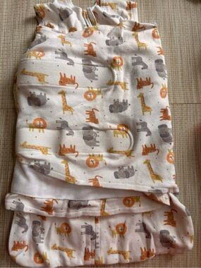 Halo White Baby Swaddle Sack with Orange & Gray Safari Animals